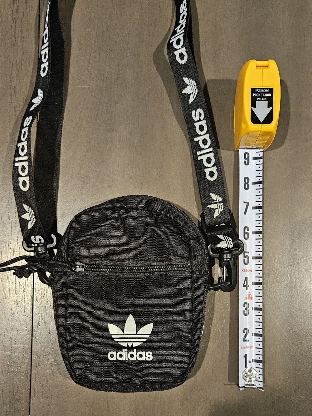 adidas Black Mini Trefoil Shoulder Pouch with Logo Strap - Picture 6 of 7